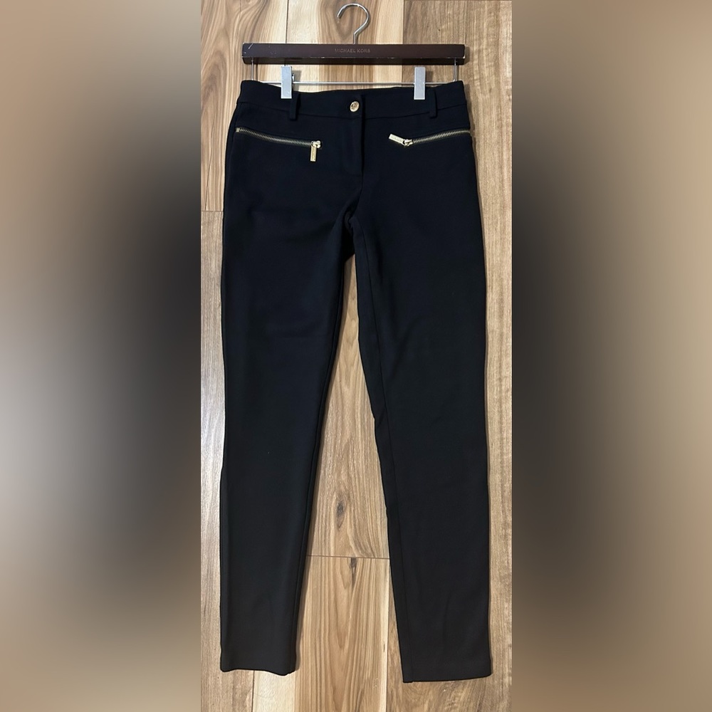 Black Slim Ponte Pants with Gold Zippers - Unknown Brand